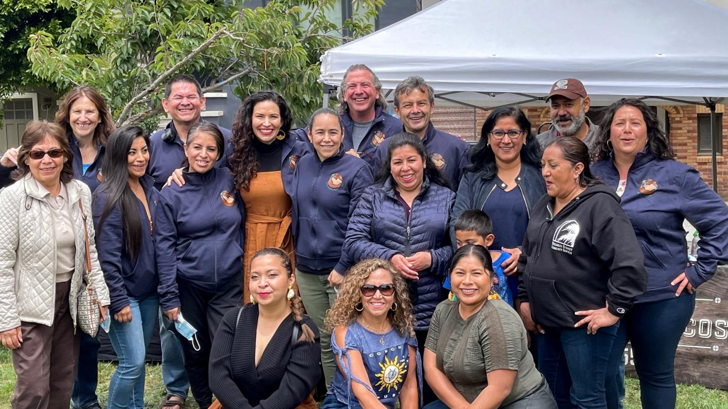 Comunidad Contra Covid (CCC) gather for a photo in a local SF park. These healthcare workers pose with Drs. Alicia Fernandez and Marlene Martin from UCSF Latinx Center Of Excellence and Thomas Knoble from San Francisco Department of Public Health
