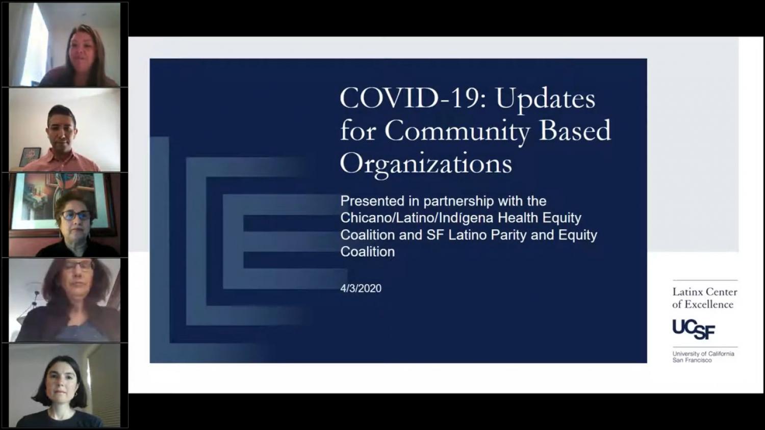 Screenshot of an online Facebook Live presentation provided by the LCOE for Community Based Organizations.